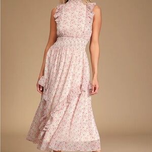 Lulu's Pink Floral Midi Dress